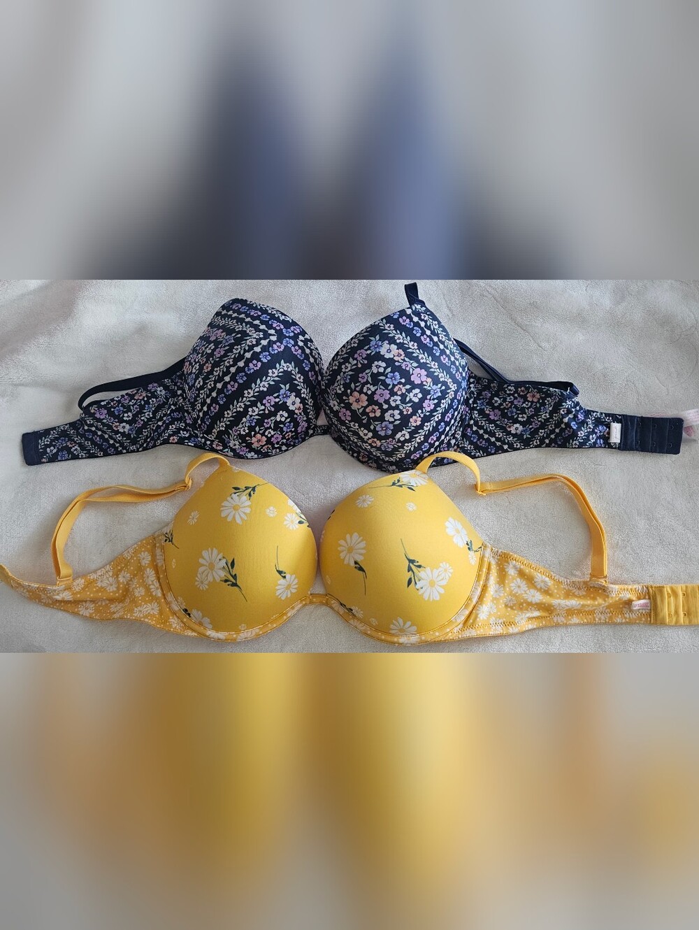 PINK Victoria's Secret Floral Print Bras - Navy & Yellow.  2 Pieces. 34D.
